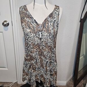 Beach Stop Feel The Breeze Tank Top Tunic Animal Print Button C/H/M